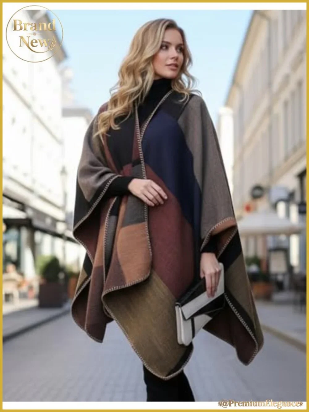 Reversible Plaid Poncho Wrap Open Front Cardigan Shawl Cape